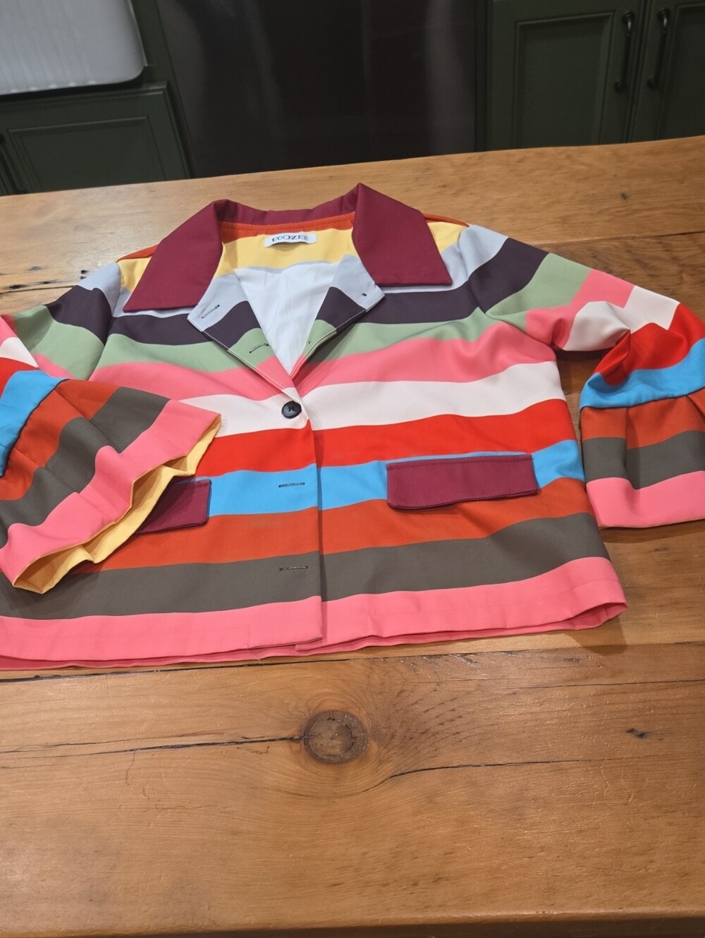 Striped Multicolor Cropped Blazer with Contrast Collar